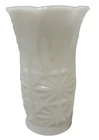 Vintage 1940s Hazel Atlas Starburst Cut Milk Glass Vase Scalloped Edge 5.75"