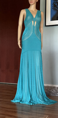 ROBERTO CAVALLI* Standout Turquoise Crochet Knit Cutout Maxi