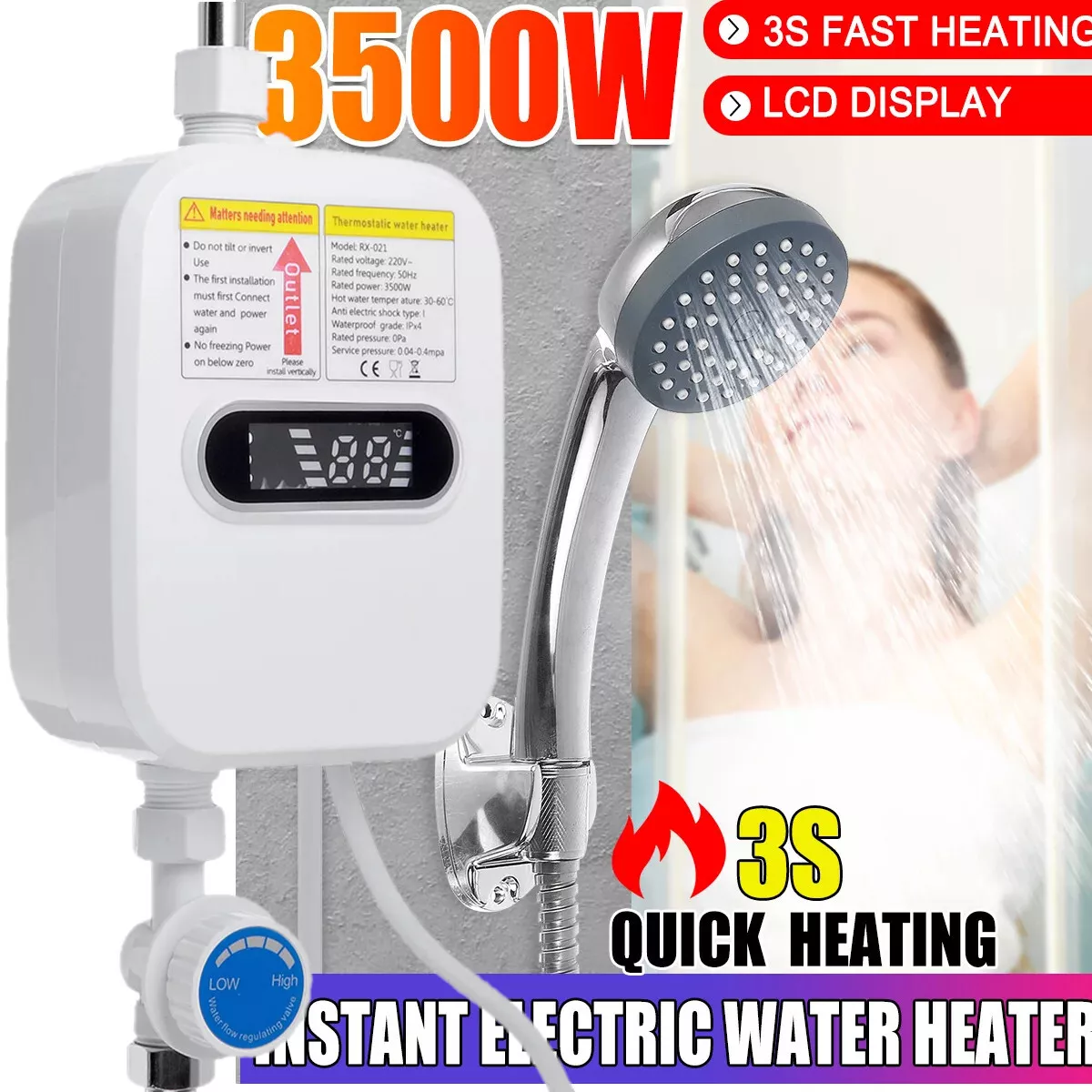 HEEDU Calentador de Agua Instantáneo Eléctrico, Boiler de paso 110V 3500W  Con Ducha, Pantalla Táctil de Ajuste de Temperatura, Adecuado para el  Lavado de Baños y Cocinas : : Herramientas y Mejoras