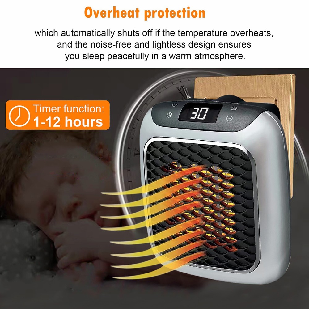 800W Plug In Heater Portable Wall Outlet Space Heater With Remote Control US