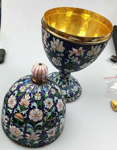 ~1Kg Amazing Antique Enamel Gilt Silver Easter Egg Judaica Star of David Menorah - Picture 1 of 12