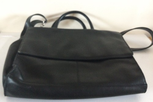 Unisex BHS Black Leather Laptop Briefcase Crossbody Work Bag FREE P&P - Picture 4 of 11