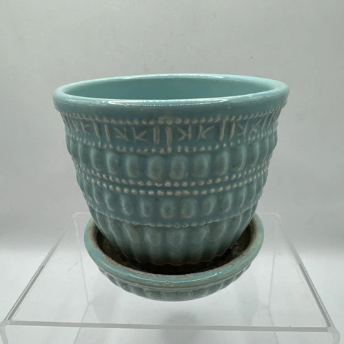 1961 Turquoise McCoy Planter/Saucer #117 Mid Century Modern Art Ceramic Pottery
