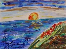 ORIGINAL POPPY Sea Landscape Vision Naive Folk OUTSIDER MCW Primitive Mary Carol