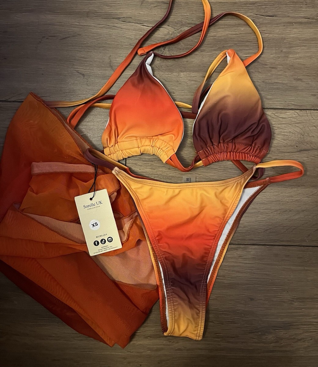 Sorelle Brand New Sunset Flame Ombré Bikini Set With Sarong XS (6