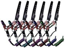 Showman Nylon Halter w/ Leather Accents  Matching Lead Rope
