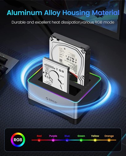 ORICO 2.5/3.5" HDD Docking Station USB 3.2 Gen2 to SATA RGB Offline Clone 18TB - Afbeelding 5 van 9