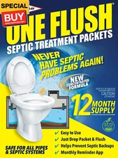 ONE FLUSH - Septic Tank Treatment Packets, 1-Year Supply of Easy-Flush Bacteria 