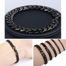 3/5/7/9/11mm Black Tone Stainless Steel Curb Cuban Link Chain Bracelet 7-11inch