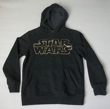 Star Wars Hoodie Pullover Sweatshirt Size Youth Medium Dark Grey Gold Decal Used