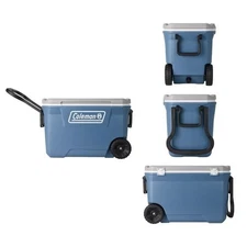 Coleman 316 Series 62QT Ice Chest Rolling Cooler with Wheels, Lakeside Blue