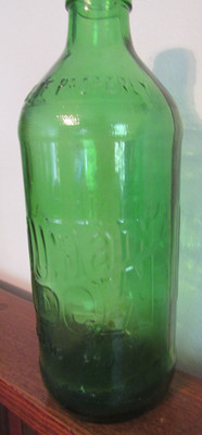 Vintage 1970's Mountain Dew 16 oz. Green Glass Embossed Soda Bottle