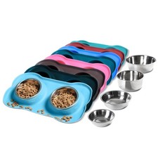 Pet Dog Bowls 2 Stainless Steel Dog Bowl with No Spill NonSkid Silicone Mat ...
