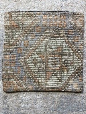 Antique KILIM Turkish PILLOW Cover Soft Greyfurt Beige Orange Tones 16 *16 