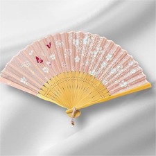 Unused cherry blossom folding fan pink with bag and box