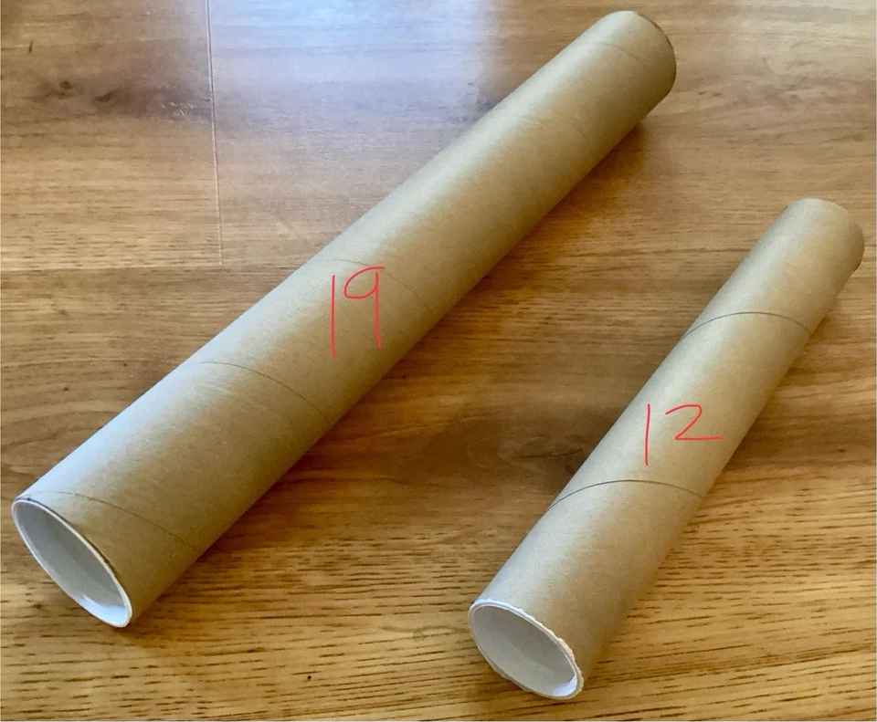(25) 12 inch long 2 inch diameter sturdy cardboard Kraft poster tubes + end caps - Image 2 of 2