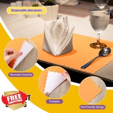 Uiifan 200pc Orange Scalloped Paper Placemats Disposable 10"x14"