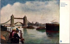 Tower Bridge London Bascules Up View 1905 - Half Tone Postcard Tuck's