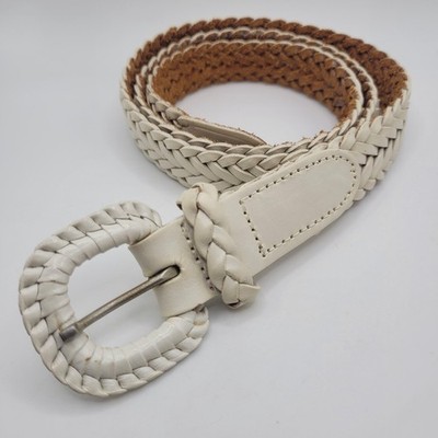 Off- White Cream Leather Belt Medium Braided Woven Plaited Waist Boho Classic