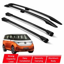 Rieles laterales de techo y barras transversales de aluminio negro para Volkswagen ID BUZZ SWB 2022+