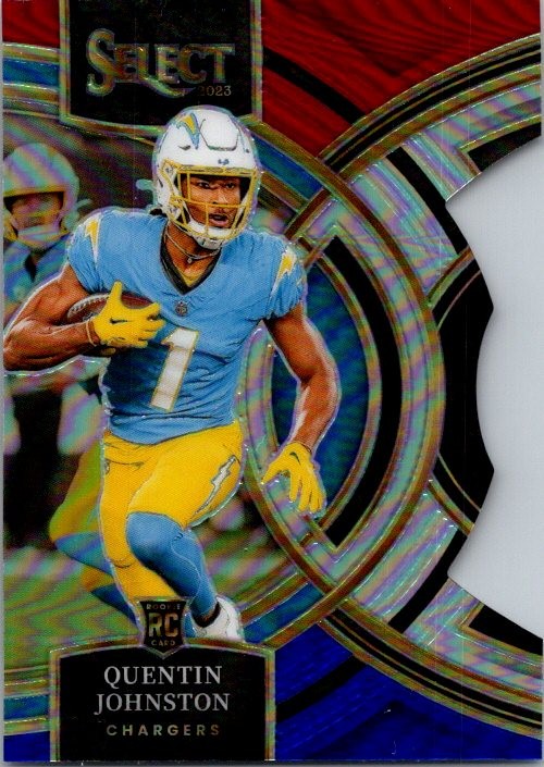 2023 Panini Select #196 Quentin Johnston Red and Blue Prizms Die Cuts