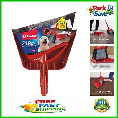 Dual Bristle Pet Pro Broom with Easy Step-On Dustpan | 3X More Hair Removal