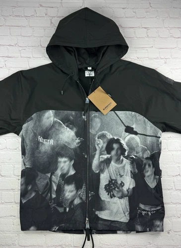 NWT BURBERRY Monochrome Rave Print Nylon Hooded Jacket Size: L Black MSRP $1250 image 7