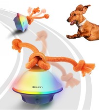 Interactive Dog Toy - Automatic Rolling Squeaky Ball with Rope, Motion-Activated