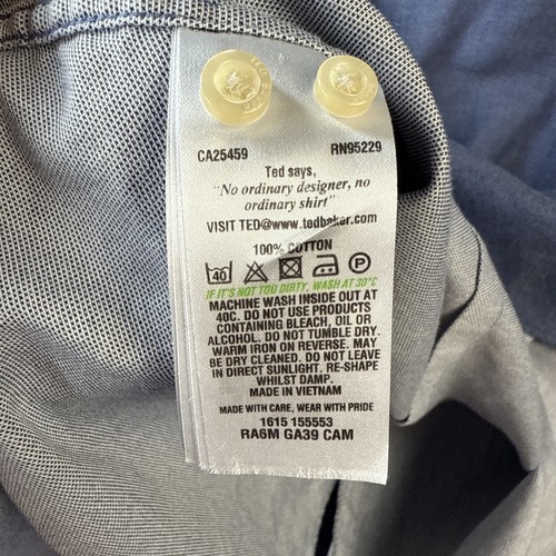Ted Baker Fitted Shirt Mens 16 34/35 Blue Endurance Long Sleeve Career Workwear - Picture 10 of 12