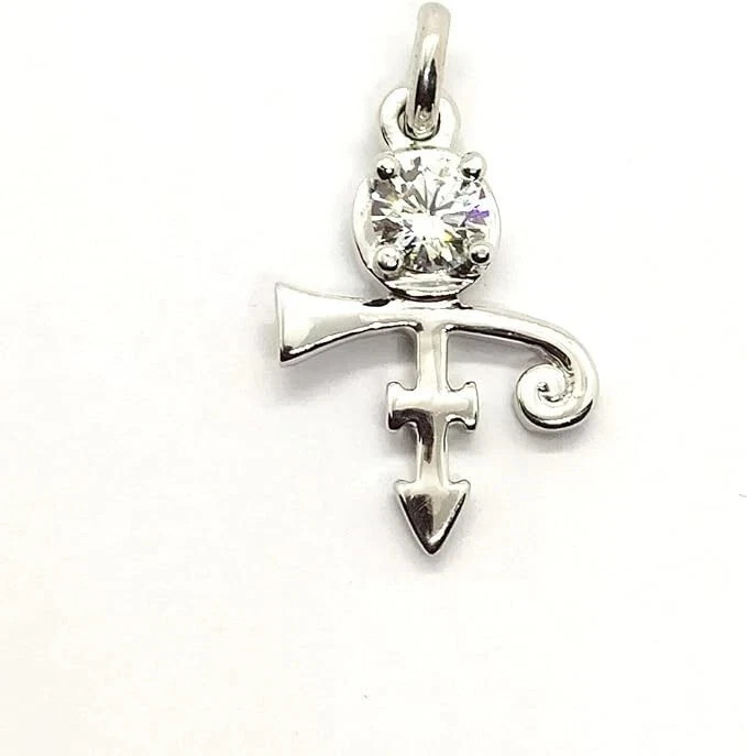 2.00 CT Round Cut Moissanite Prince Symbol Charm Pendant 925 Sterling Silver