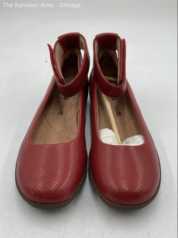 Clarks Womens Medora Nina Red Leather Round-Toe Mary Jane Flats Size 6.5