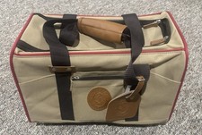 Sherpa Dog Carrier 16 X12 x10 Nice Condition Tan/Black Mesh/Red Pin Striping