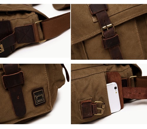 Men 14.7Inch Laptop Messenger Crossbody Bag Military Canvas Leather Travel Sh... - Afbeelding 5 van 8