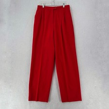 VTG 100 Wool Red High Rise Pleated Dress Pants 12 Holiday Festive Career READ
