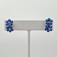 VTG 925 Sterling Silver Blue Enamel Forget Me Not/Hibiscus Flower Stud Earrings