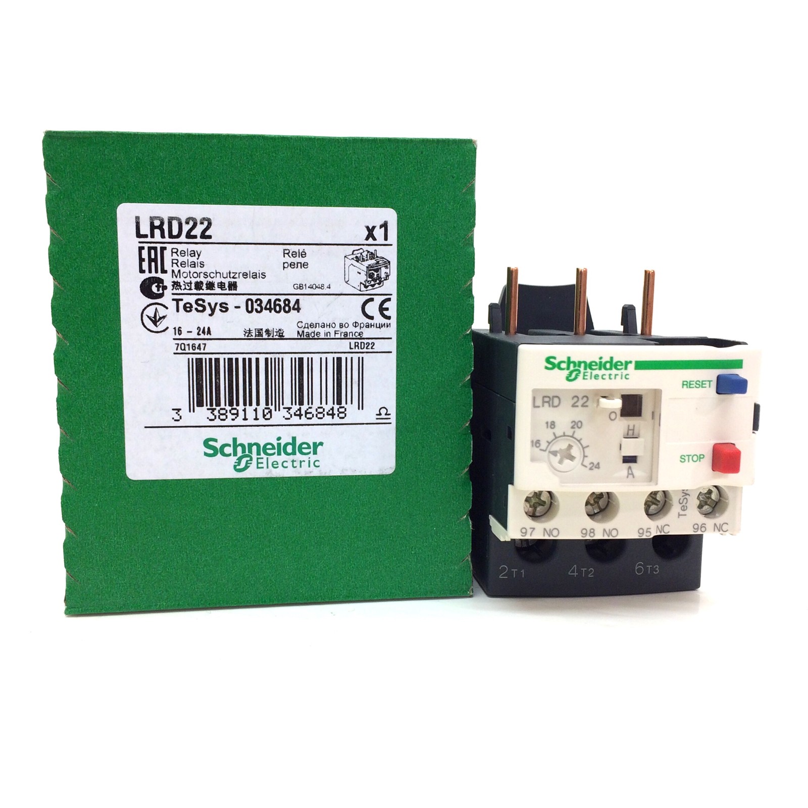 Thermal Overload Relay LRD22 Schneider 3P 1NC + 1NO Aux 16-24A