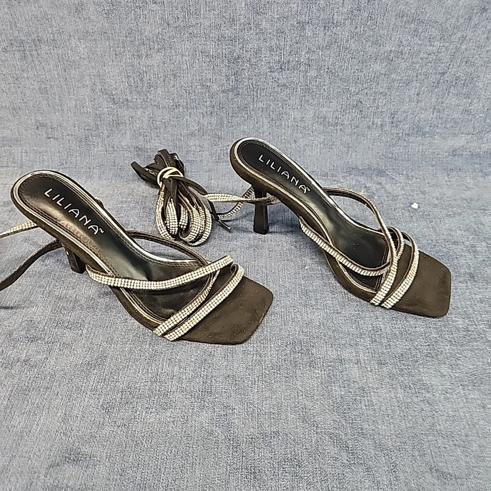 LILIANA Tacones de Gladiador de Noche con Cordones hasta el Muslo Estrás Bling Talla 7 u-14D Foto 3 de 4