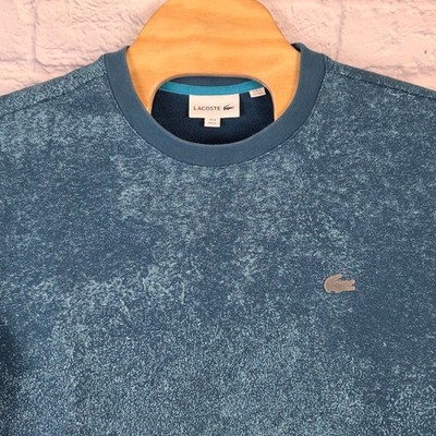 Lacoste Mens Blue Acid Wash Cotton French Terry Crew Neck Sweatshirt Size XL