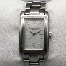Kenneth Cole Tank Watch Womens 21mm Silver Tone Steel New Battery 6"