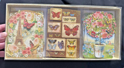 Punch Studio 12 Note Cards & Envelopes 3D Glitter Eiffel Tower Butterflies