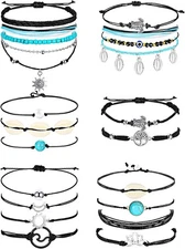 21-Piece Black Surfer Wave Bracelet & Anklet Set – Adjustable Waterproof