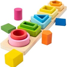 Montessori Wooden Toys for Kids Shape Sorting Stacking Educational Gifts