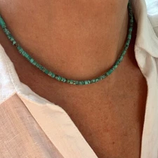 Kingman Arizona Turquoise Beaded Necklace, Small Tiny Micro Heishi Bead Necklace
