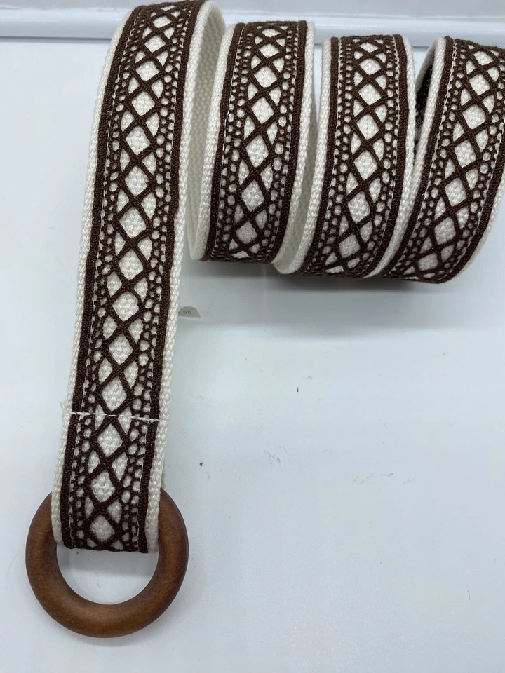 Liz Claiborne D-Ring Belt Woven White Brown 43 Inches Size Large Women Very Nice — 第 2/4 张图片