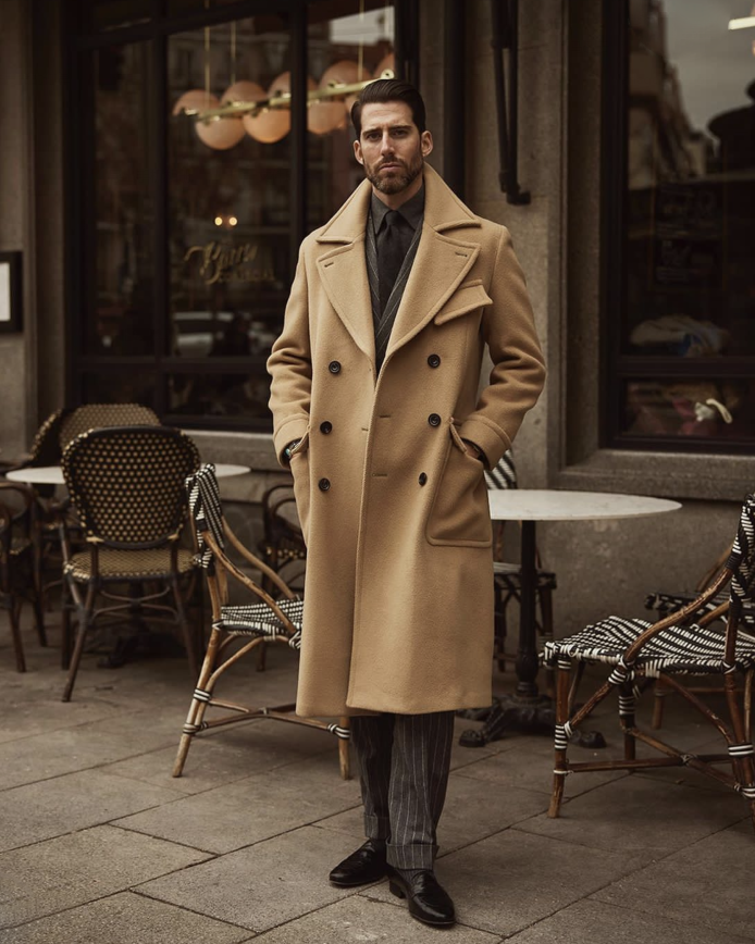 Camel Men's Long Jacket Overcoat Double Breasted Wool Camel Men's Long Jacket Overcoat Double Breasted Wool