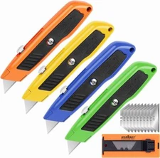 HORUSDY 4Pcs Box Cutter Utility Knife Aluminum Shell Retractable Extra 10 Blades
