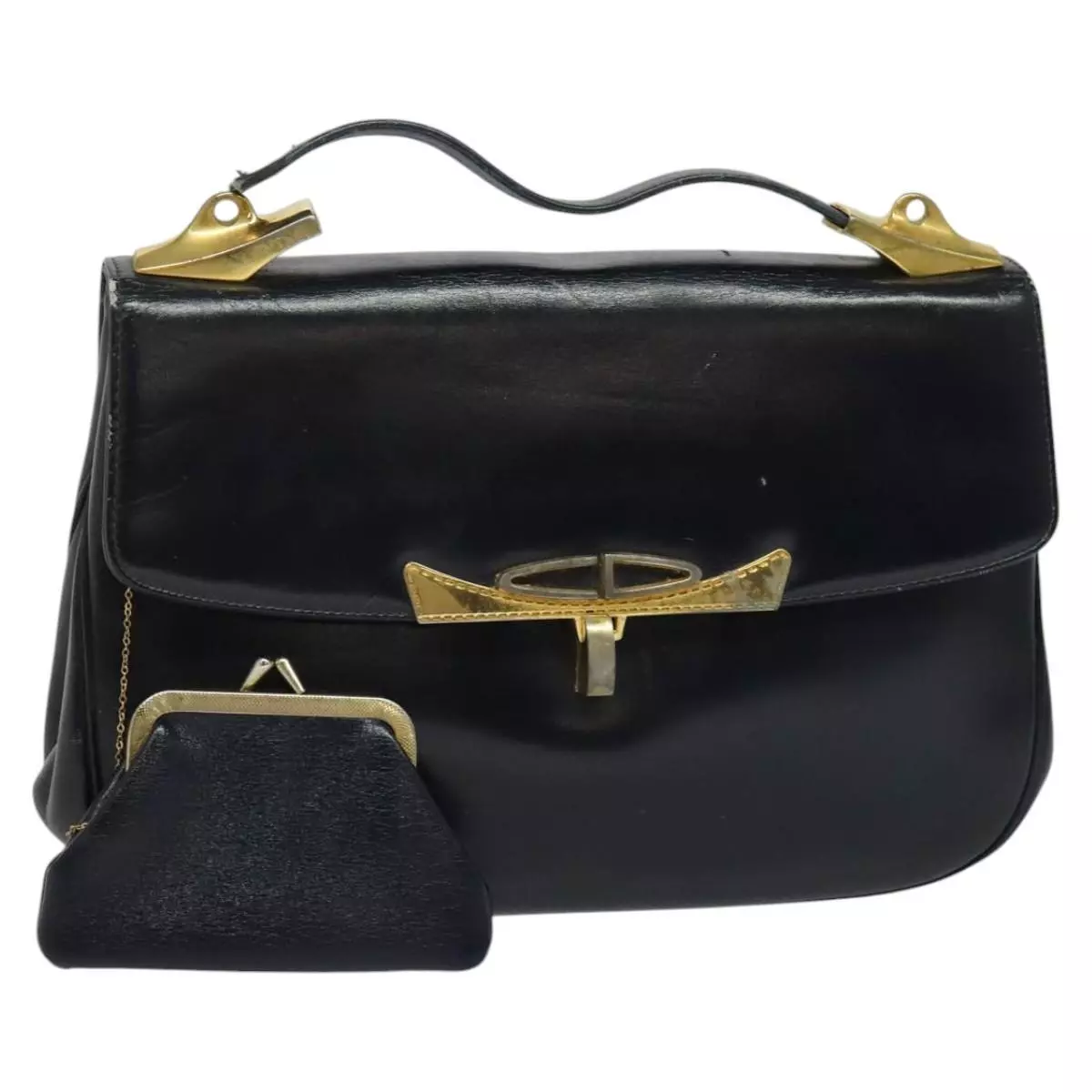 Sac à main Christian Dior cuir marine doré authentique 115932