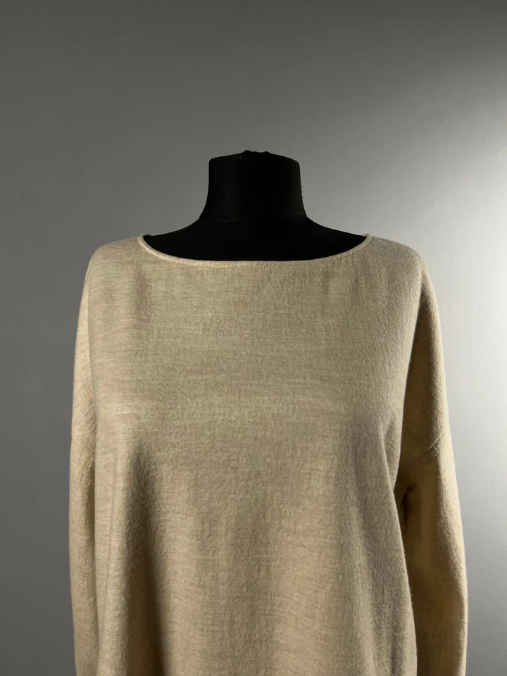 Suéter Jersey Raro Helmut Lang Mujer Beige Lana Seda Puños Corbatas Talla S Foto 2 de 4