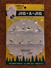 Vintage Lakco Tackle 12 Jig-A-Tear Size 10 Jigs.  Full Card Of 12 