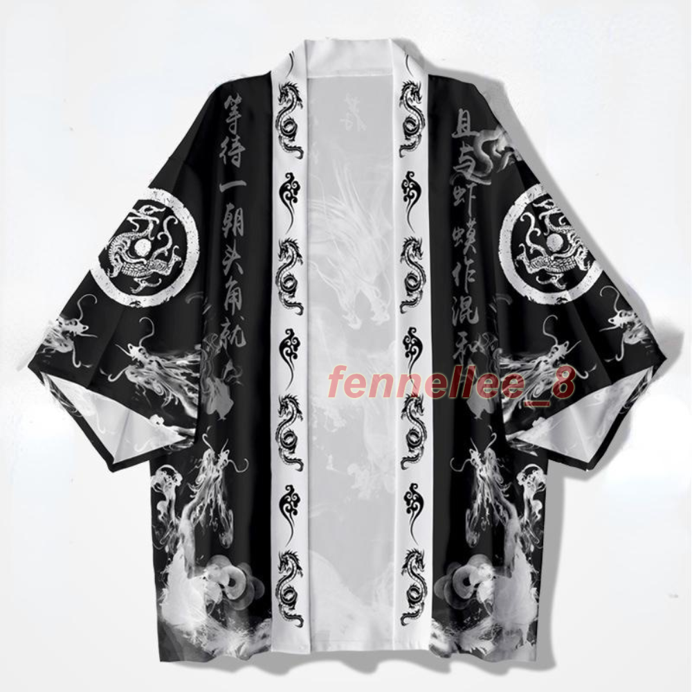 Kimono Cardigan Homme Style Haori – Manches Moyennes, Tissu Polyester – Décontracté, Pour Maison, Plage, Cosplay